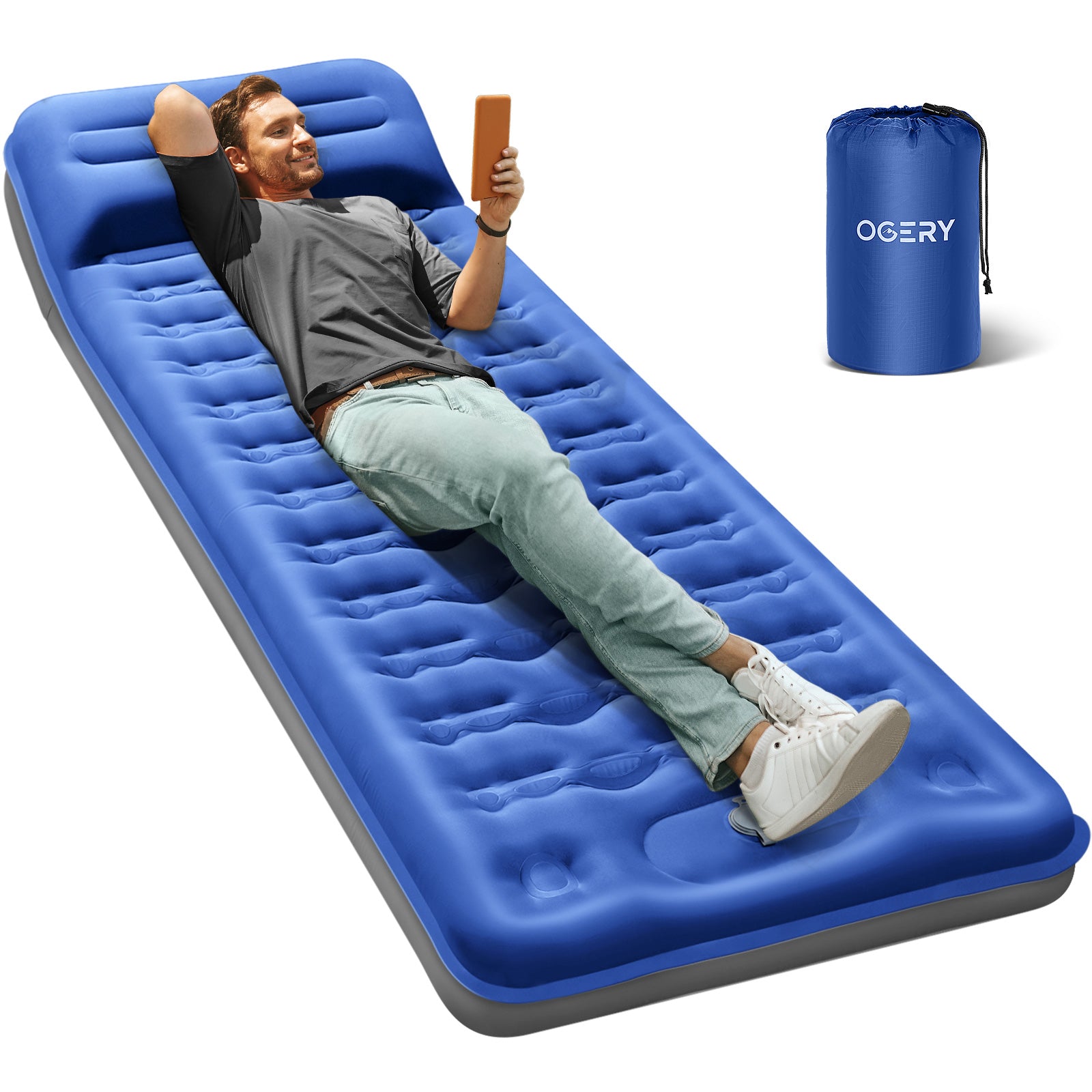 zelt isomatte OGERY Isomatte für Camping, 15,2 cm extradicke, verstärkte Camping-Isomatte für eine Person mit Kissen und eingebauter Fußpumpe, ultraleichte,