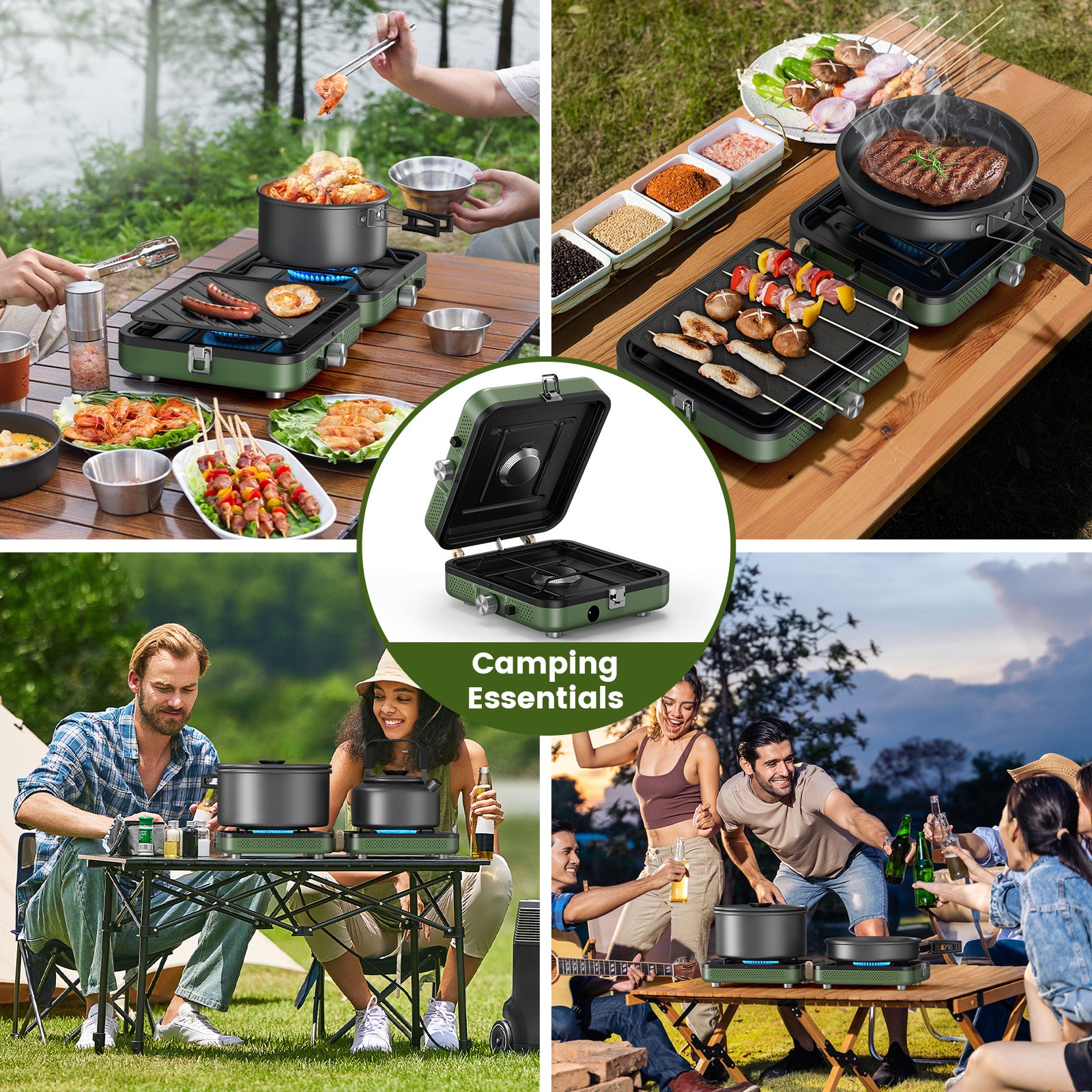 OGERY ZM001 2-Burner Camping Stove with Griddle & Carrying Bag