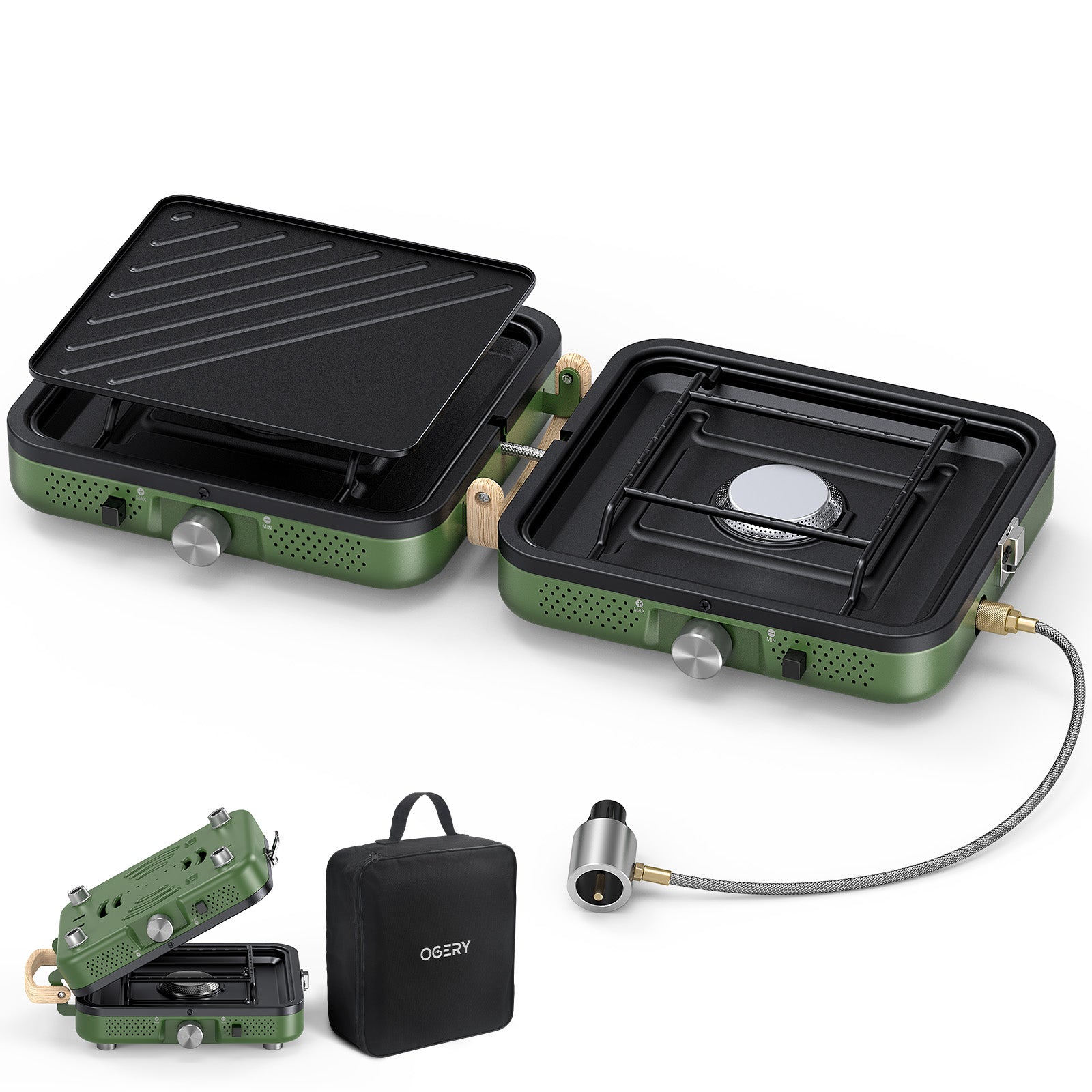 OGERY ZM001 2-Burner Camping Stove with Griddle & Carrying Bag