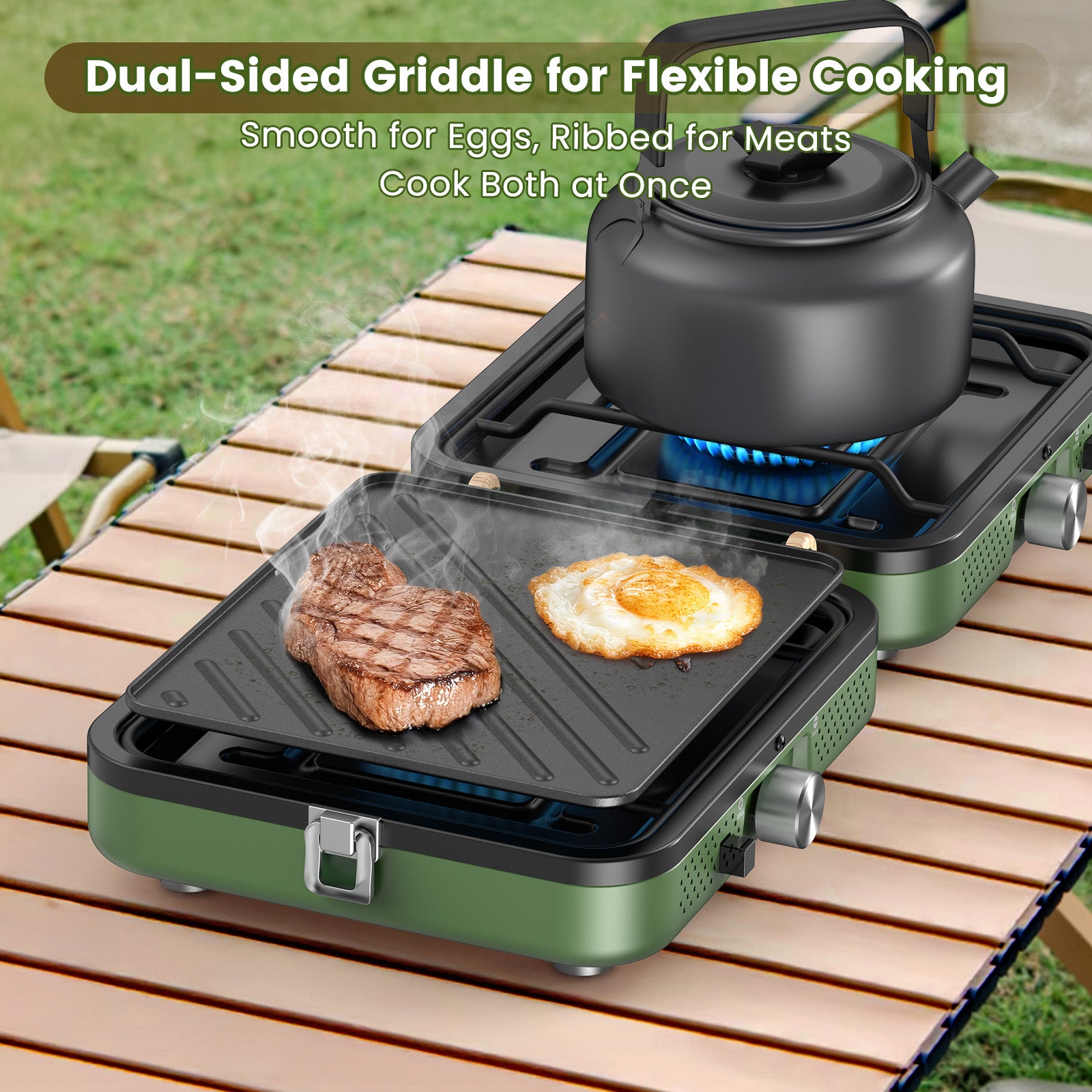 OGERY ZM001 2-Burner Camping Stove with Griddle & Carrying Bag