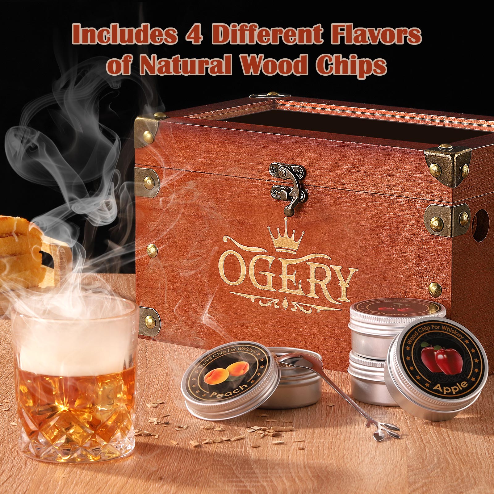 Ogery Whiskey Smoker Kit with Wood Chips Gift Set