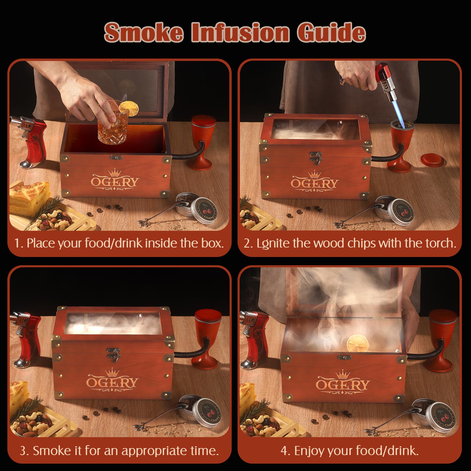 Ogery Whiskey Smoker Kit with Wood Chips Gift Set