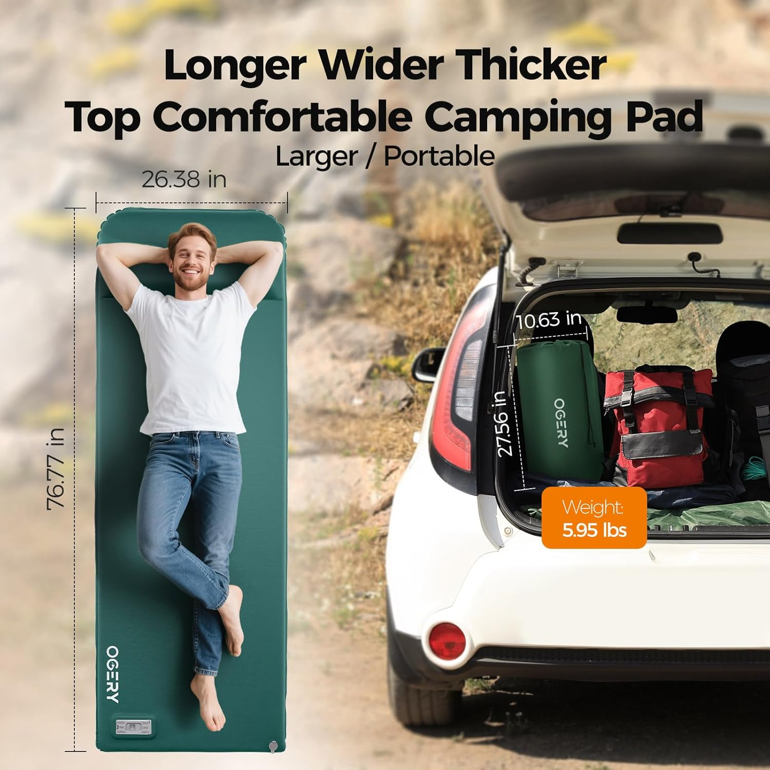 OGERY Self-Inflating Sleeping Pad with Pump & Built-in Pillow