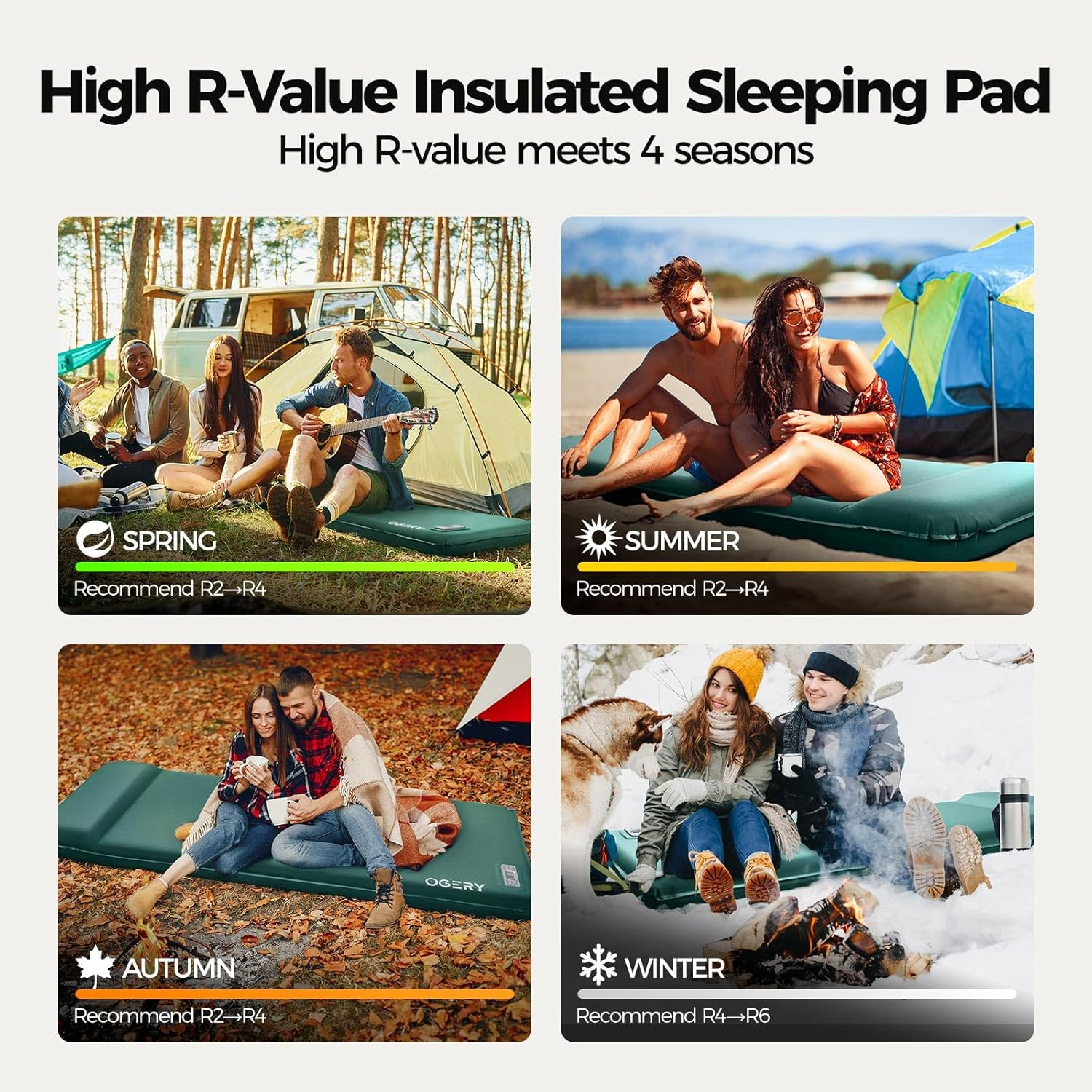 OGERY Self-Inflating Sleeping Pad with Pump & Built-in Pillow