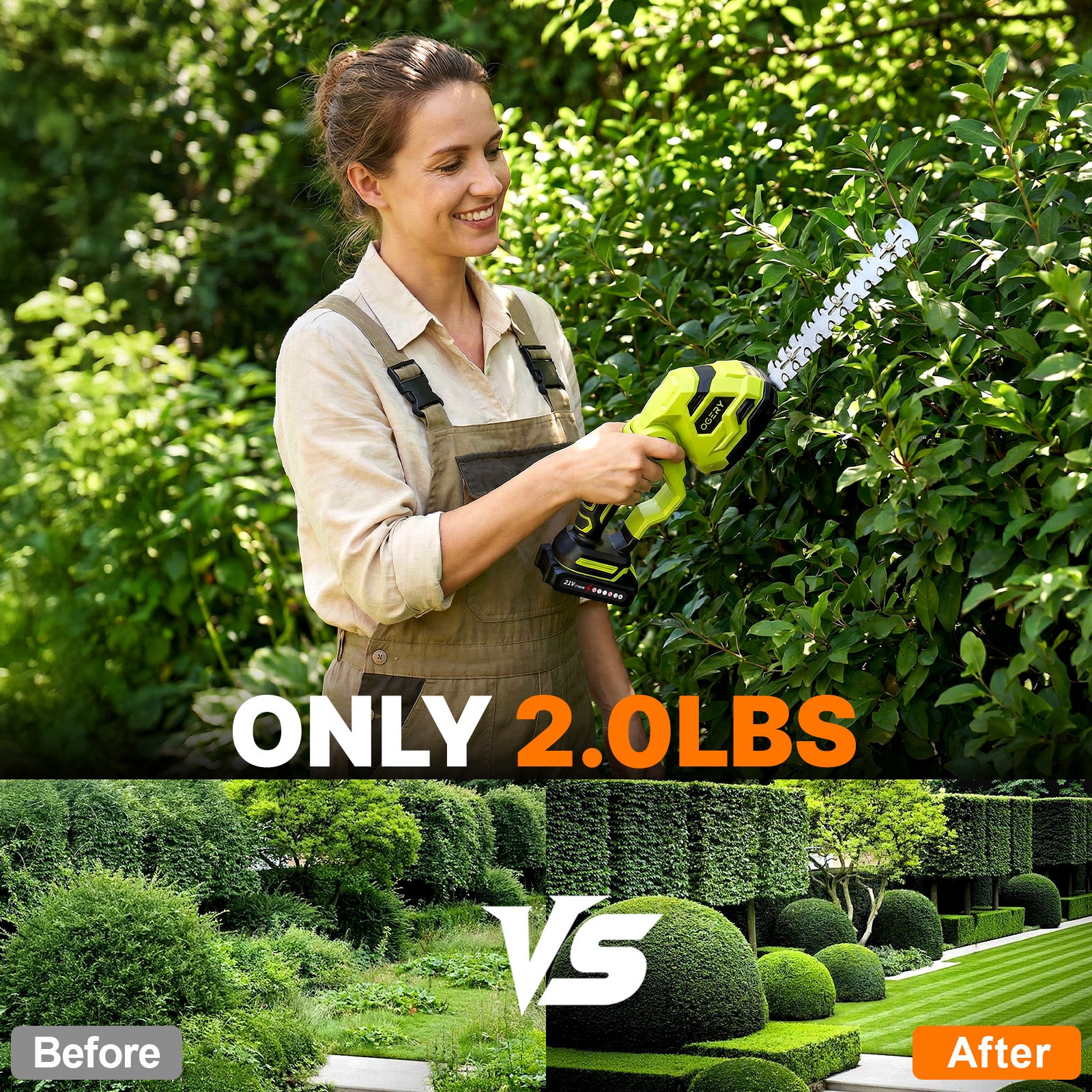 OGERY 21V Cordless Hedge Trimmer & Grass Shears