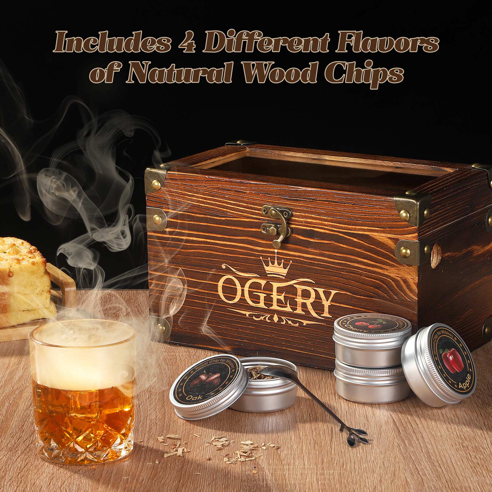 Ogery Whiskey & Cocktail Smoker Gift Kit with Wood Chips