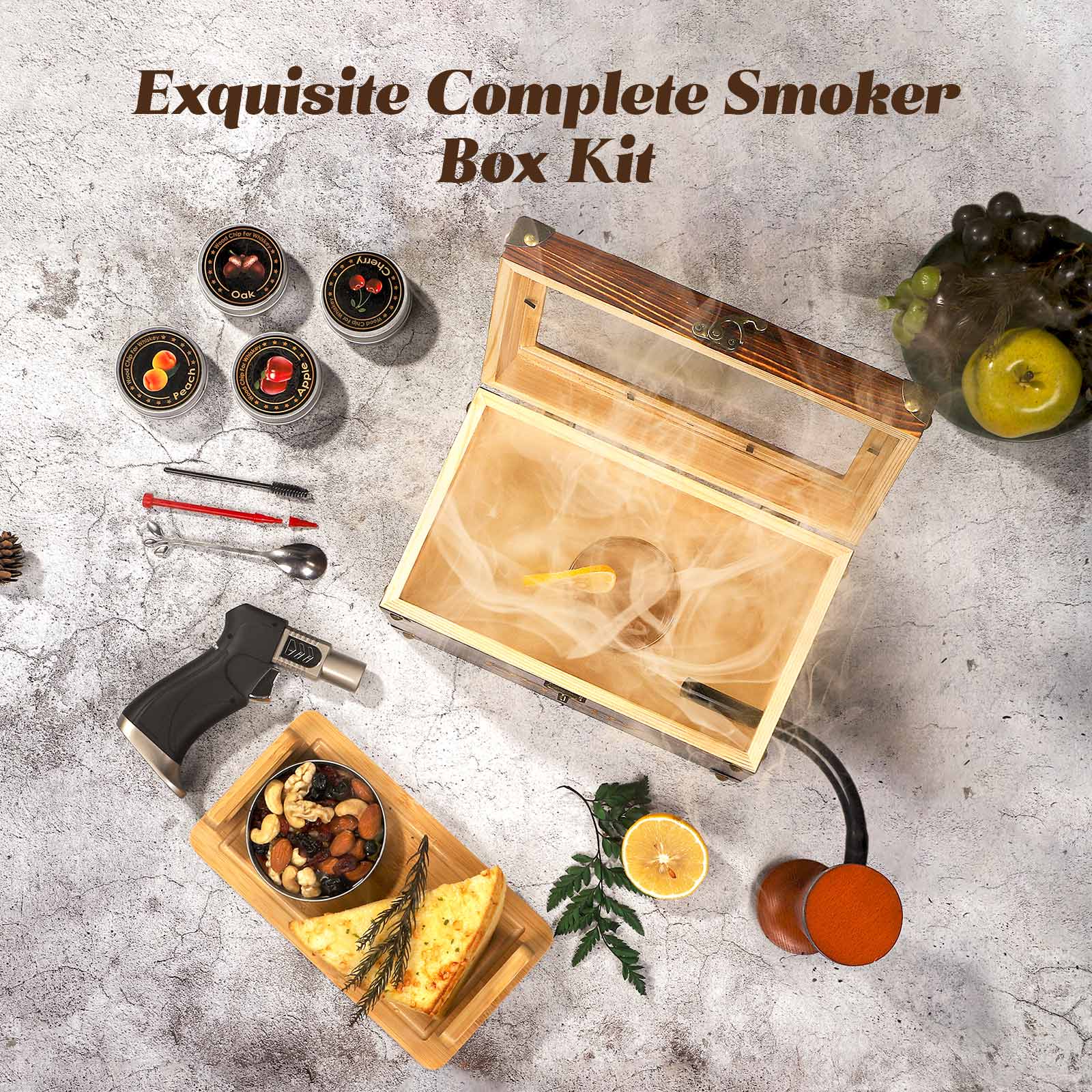Ogery Whiskey & Cocktail Smoker Gift Kit with Wood Chips