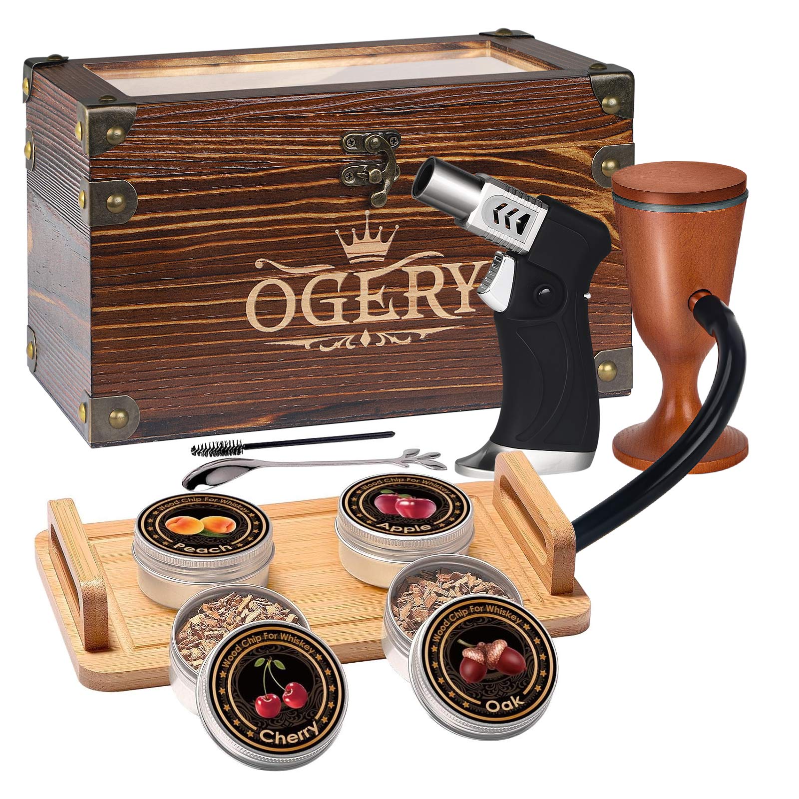 Ogery Whiskey & Cocktail Smoker Gift Kit with Wood Chips