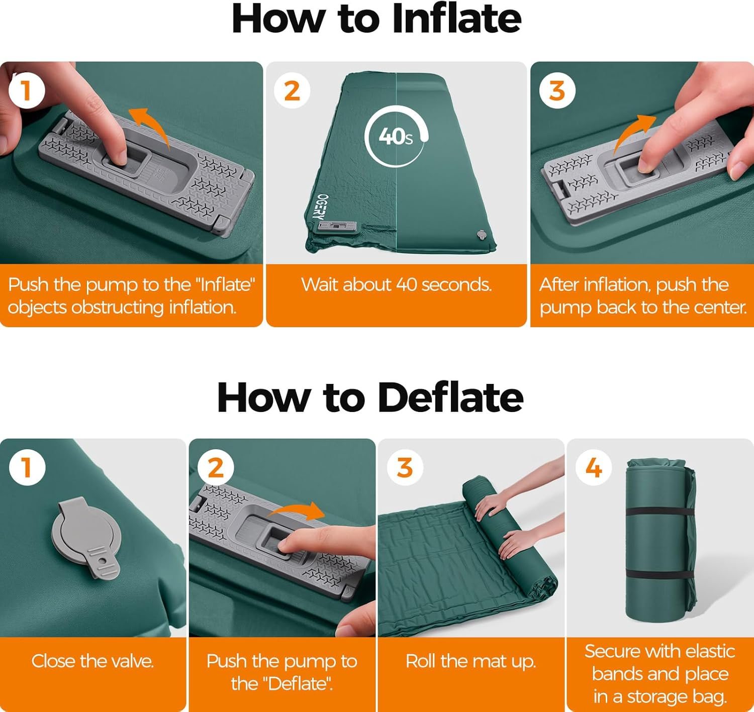 OGERY Self-Inflating Sleeping Pad with Pump & Built-in Pillow
