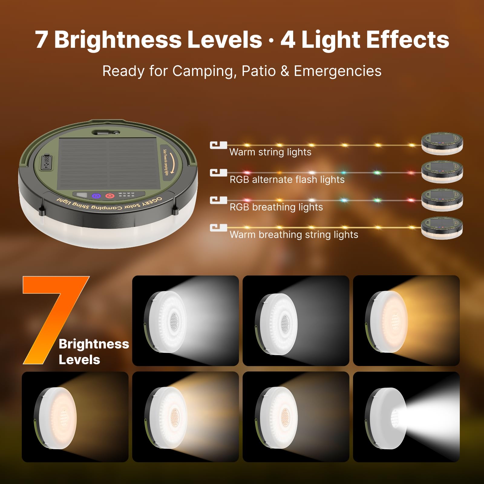 OGERY Solar Camping String Lights