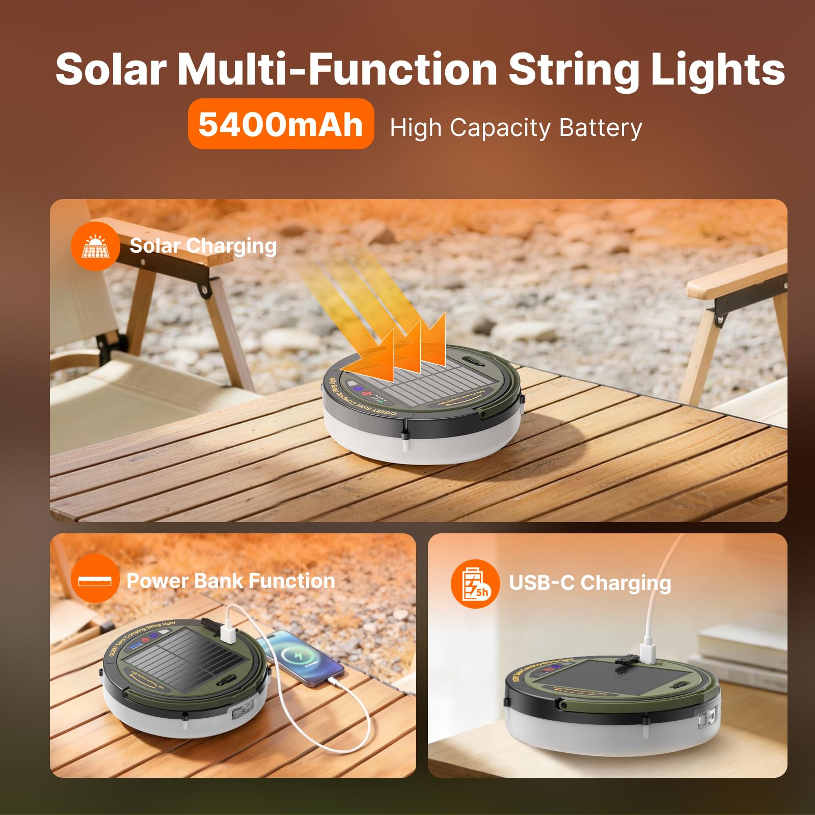 OGERY Solar Camping String Lights