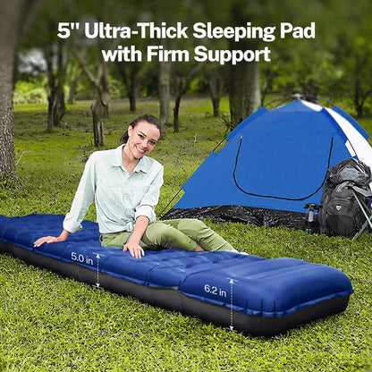 OGERY Isomatte für Camping, 15,2 cm extradicke, verstärkte Camping-Isomatte für eine Person mit Kissen und eingebauter Fußpumpe, ultraleichte, selbstaufblasende Isomatte für Camping, Zelt, Wandern, Blau 