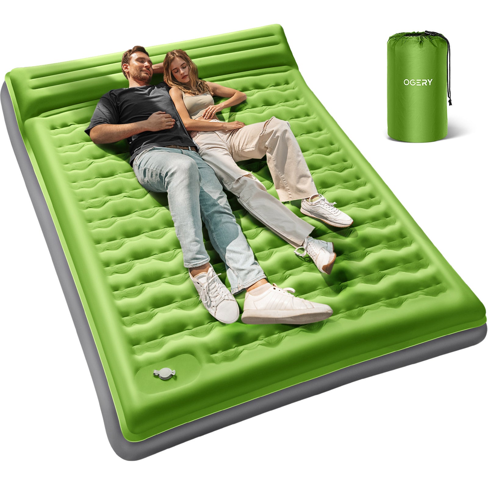 OGERY Double Sleeping Pad for Camping, 6" Extra-Thick Reinforced 2 Person Camping Sleeping Pad with Pillows & Built-in Foot Pump, Ultralight Self Inflating Sleeping Mat for Camping Tent Hiking, Blue