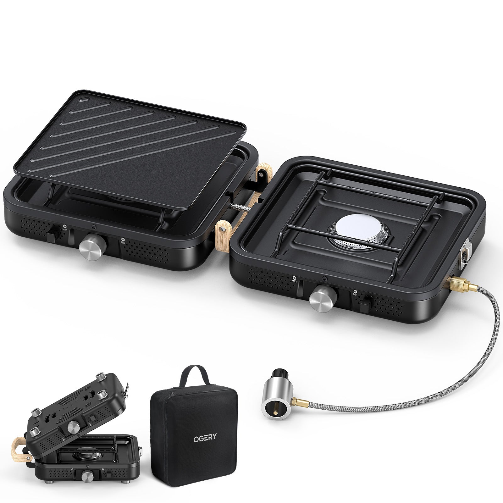 OGERY ZM001 2-Burner Camping Stove with Griddle & Carrying Bag