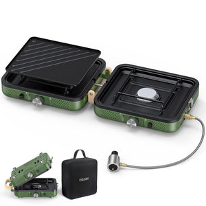 OGERY 2-Burner Foldable Camping Stove with Dual-Surface Griddle