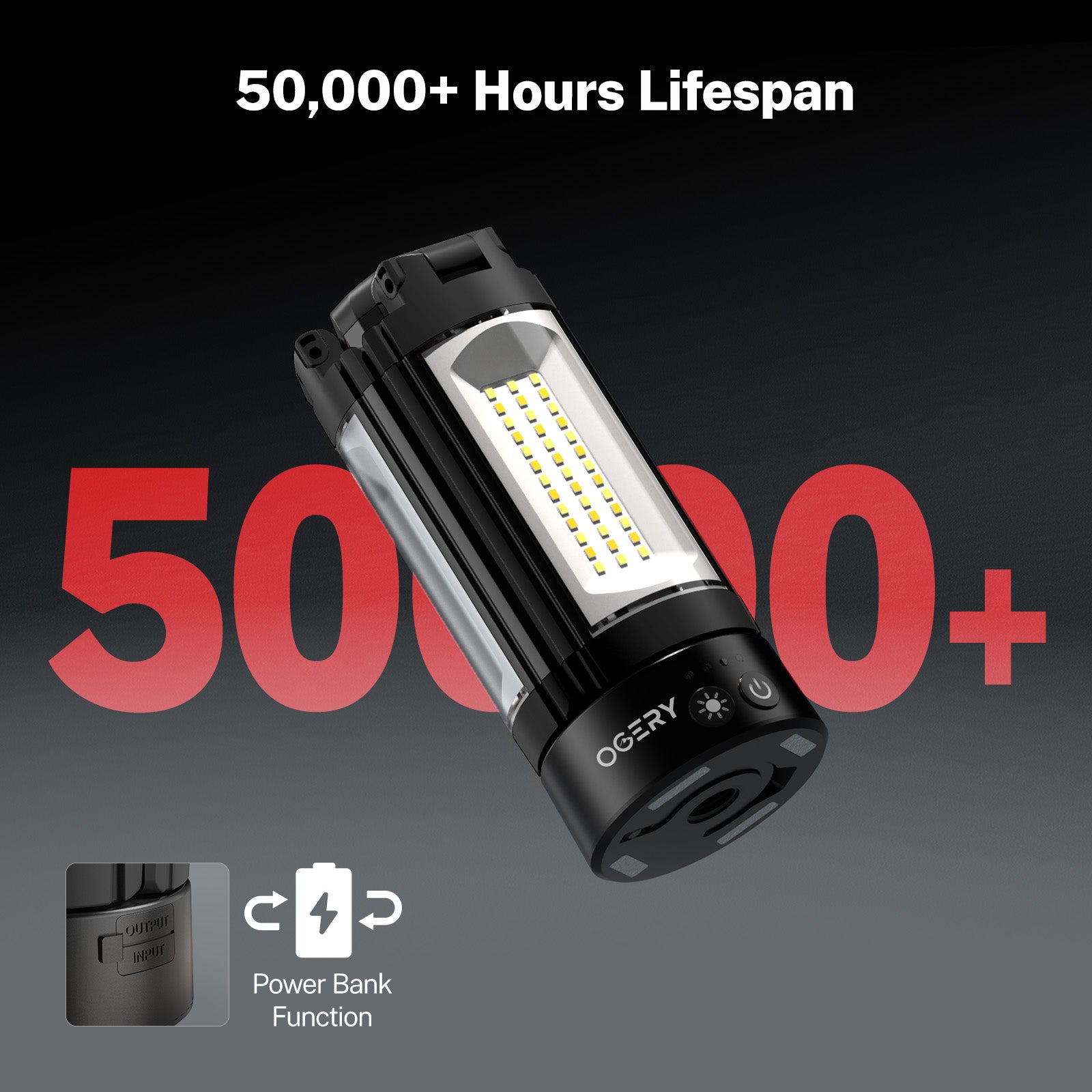 OGERY Rechargeable 10000 mAh Camping Light with Stand, Cordless Work Light with 3 LED Lamps Head, 2200 Lumen Cordless Dimmable Camping Light with Detachable Tripod, Black