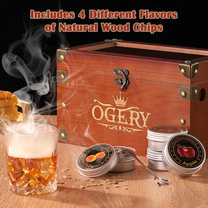 Cocktail Smoker Kit, Whiskey Smoker Kit with Smoking Gun, Old Fashioned Bourbon Smoker Box and 4 Flavors Wood Chips, Unique Anniversary Birthday Gifts for Men, Dad, Husband (No Butane)