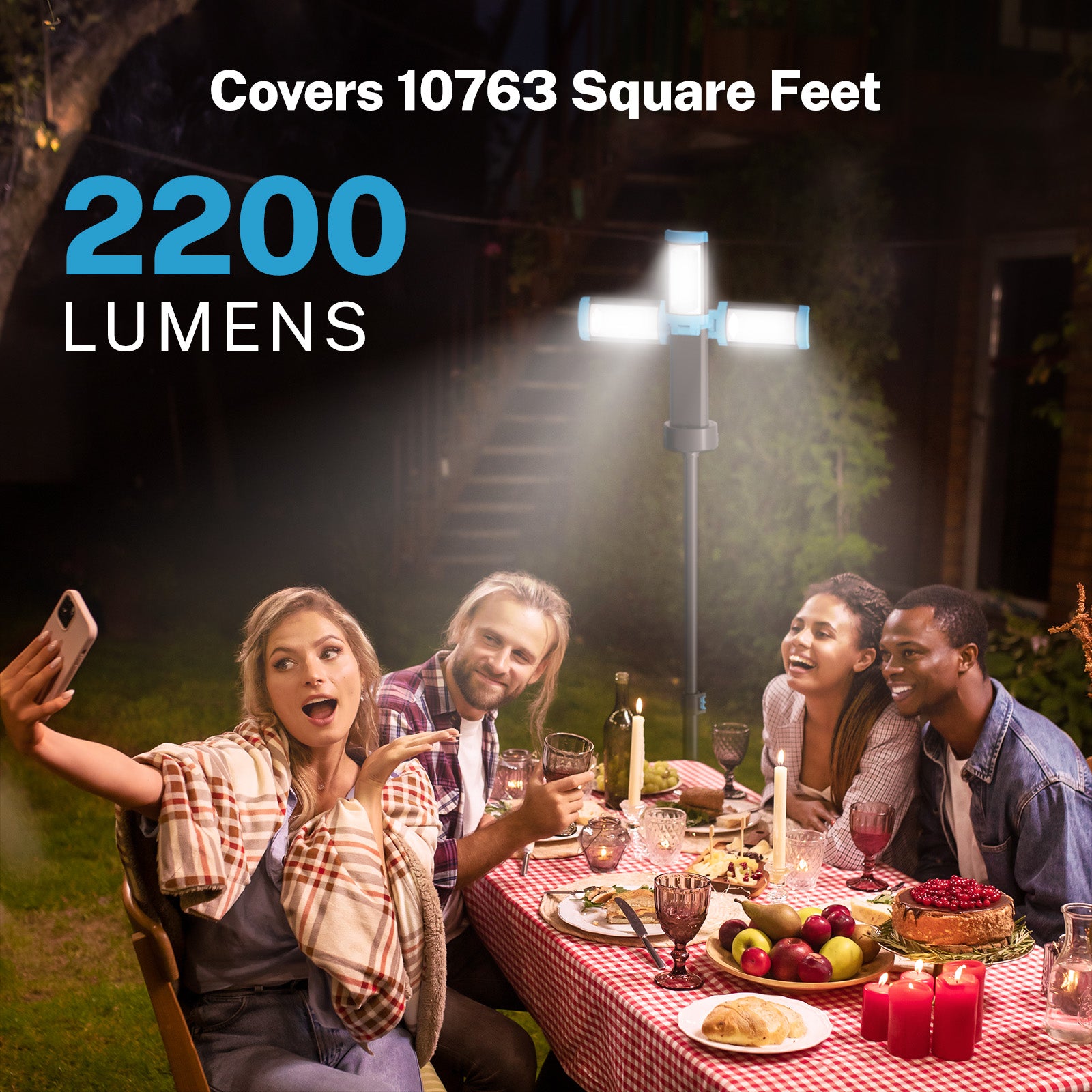 OGERY Rechargeable 10000 mAh Camping Light with Stand, Cordless Work Light with 3 LED Lamps Head, 2200 Lumen Cordless Dimmable Camping Light with Detachable Tripod, Blue