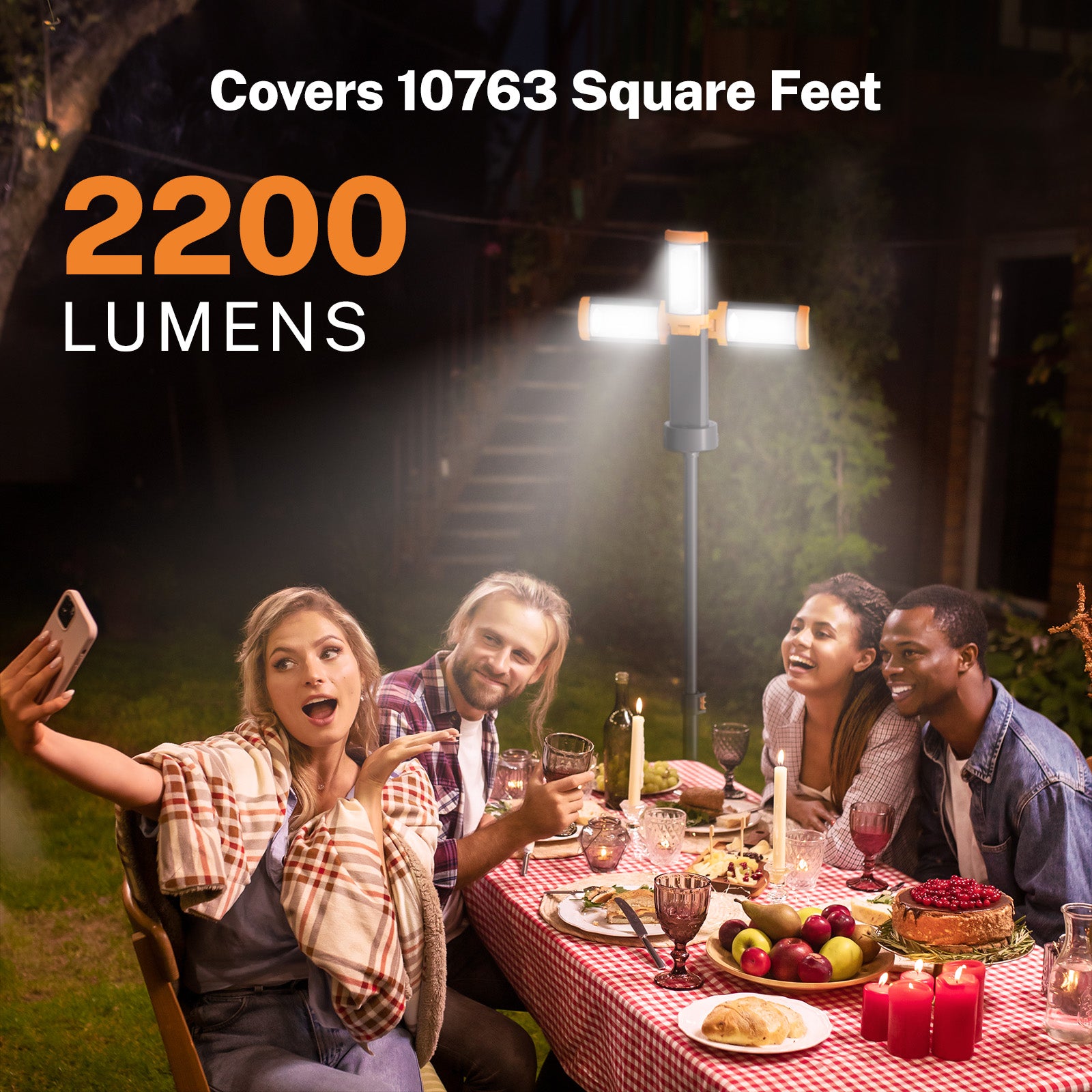 OGERY Rechargeable 10000mAh Camping Light with Stand 78" Max Height, Cordless Work Light with 3 LED Lamp Heads, 2200 Lumens Dimmable Magnetic Emergency Flashlight with Detachable Tripod, Orange