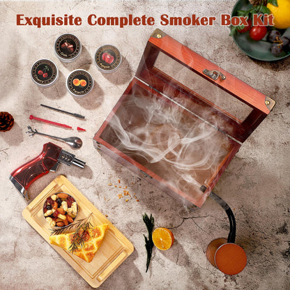 Cocktail Smoker Kit, Whiskey Smoker Kit with Smoking Gun, Old Fashioned Bourbon Smoker Box and 4 Flavors Wood Chips, Unique Anniversary Birthday Gifts for Men, Dad, Husband (No Butane)
