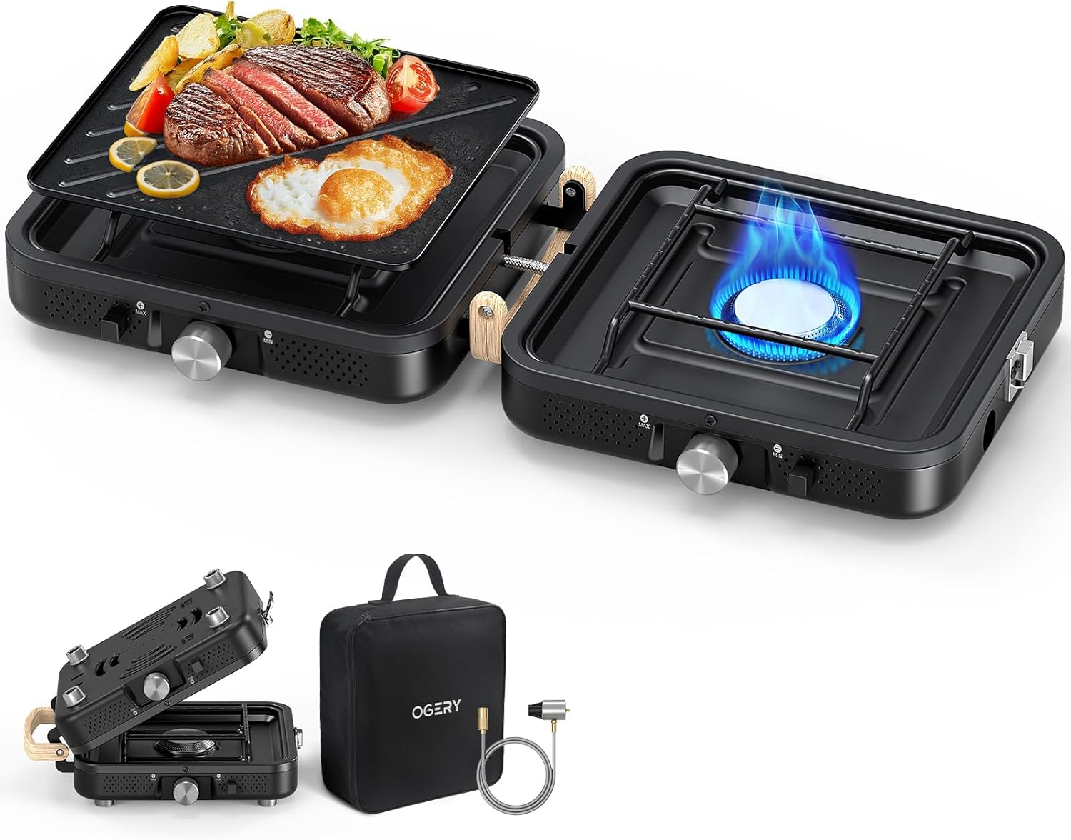 OGERY ZM001 2-Burner Camping Stove with Griddle & Carrying Bag