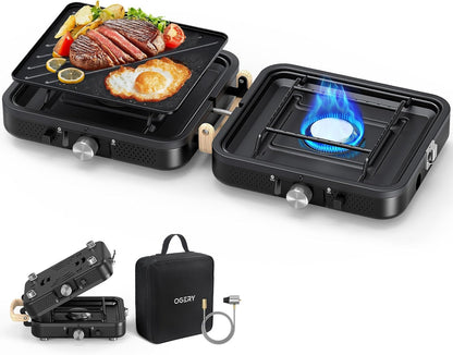 OGERY ZM001 2-Burner Camping Stove with Griddle & Carrying Bag