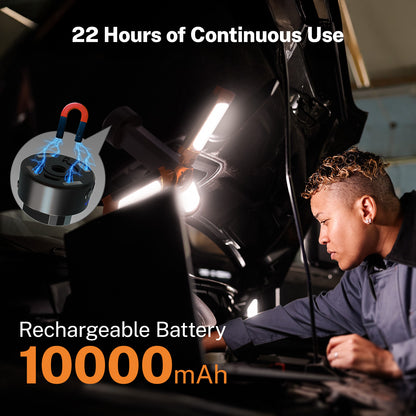 OGERY Rechargeable 10000mAh Camping Light with Stand 78" Max Height, Cordless Work Light with 3 LED Lamp Heads, 2200 Lumens Dimmable Magnetic Emergency Flashlight with Detachable Tripod, Orange