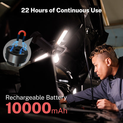 OGERY Rechargeable 10000 mAh Camping Light with Stand, Cordless Work Light with 3 LED Lamps Head, 2200 Lumen Cordless Dimmable Camping Light with Detachable Tripod, Black