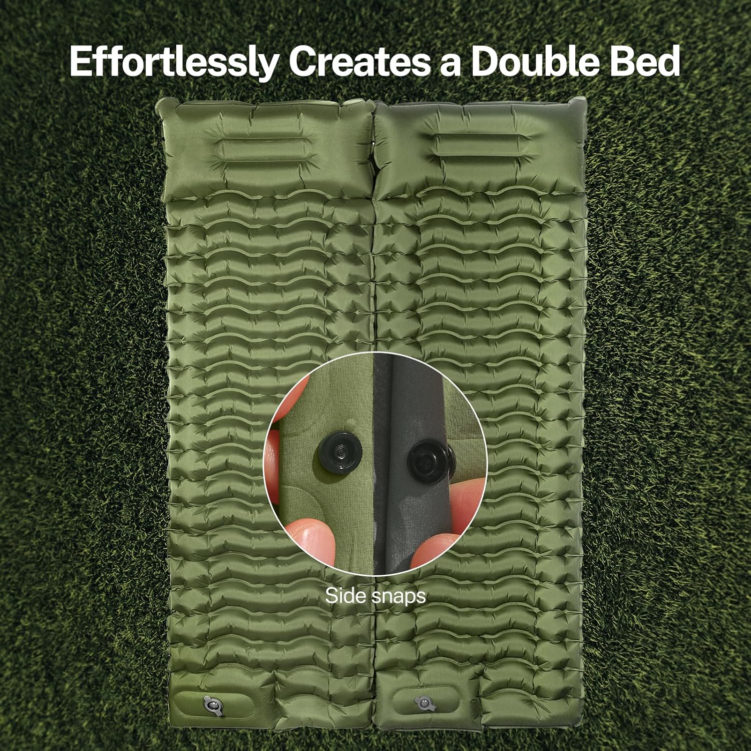 Double Camping Sleeping Pad, 2 Person Ultralight Camping Mattress with Pillow Built-in Foot Pump Inflatable Sleeping Pad for Camping Hiking Traveling Tent, Green