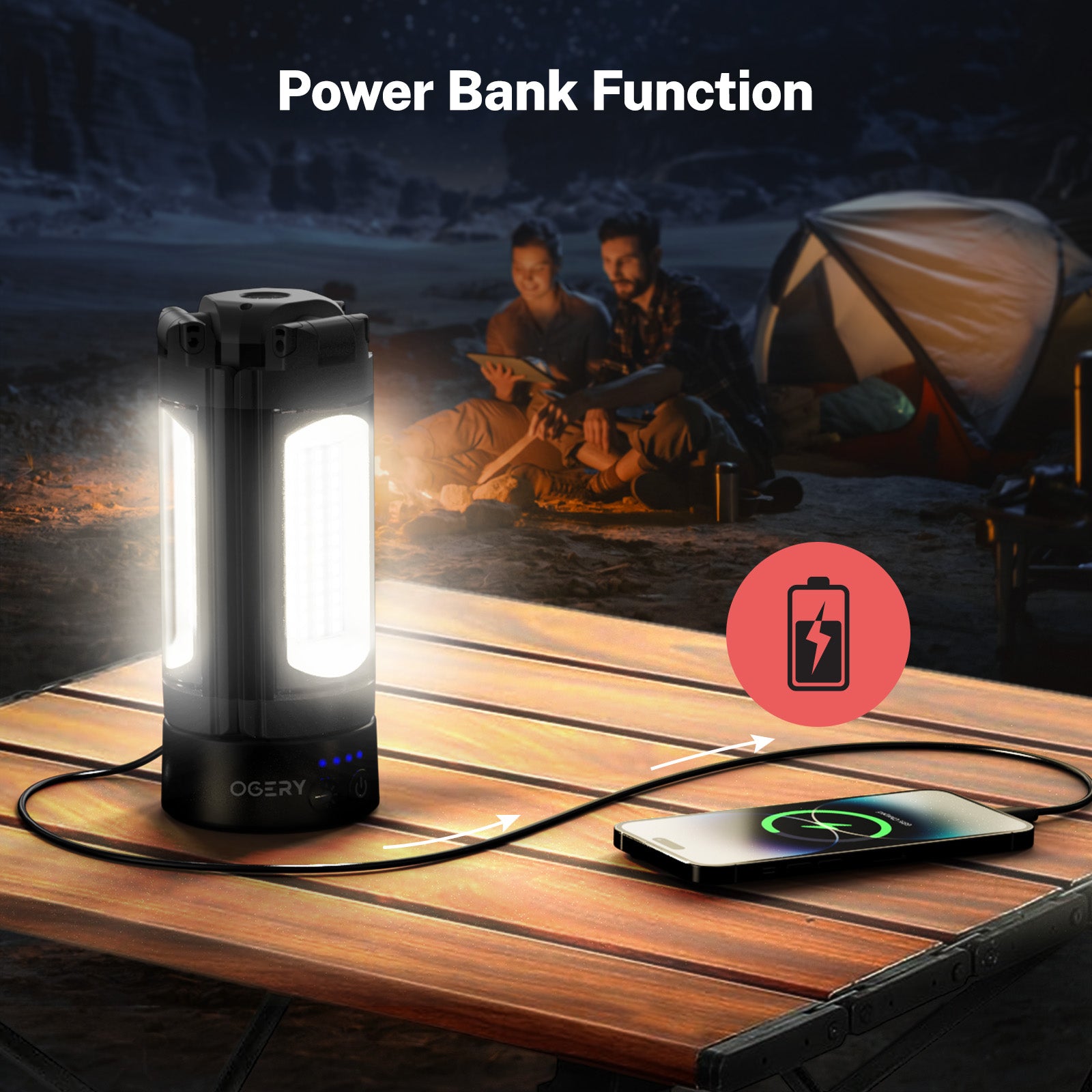 OGERY Rechargeable 10000 mAh Camping Light with Stand, Cordless Work Light with 3 LED Lamps Head, 2200 Lumen Cordless Dimmable Camping Light with Detachable Tripod, Black