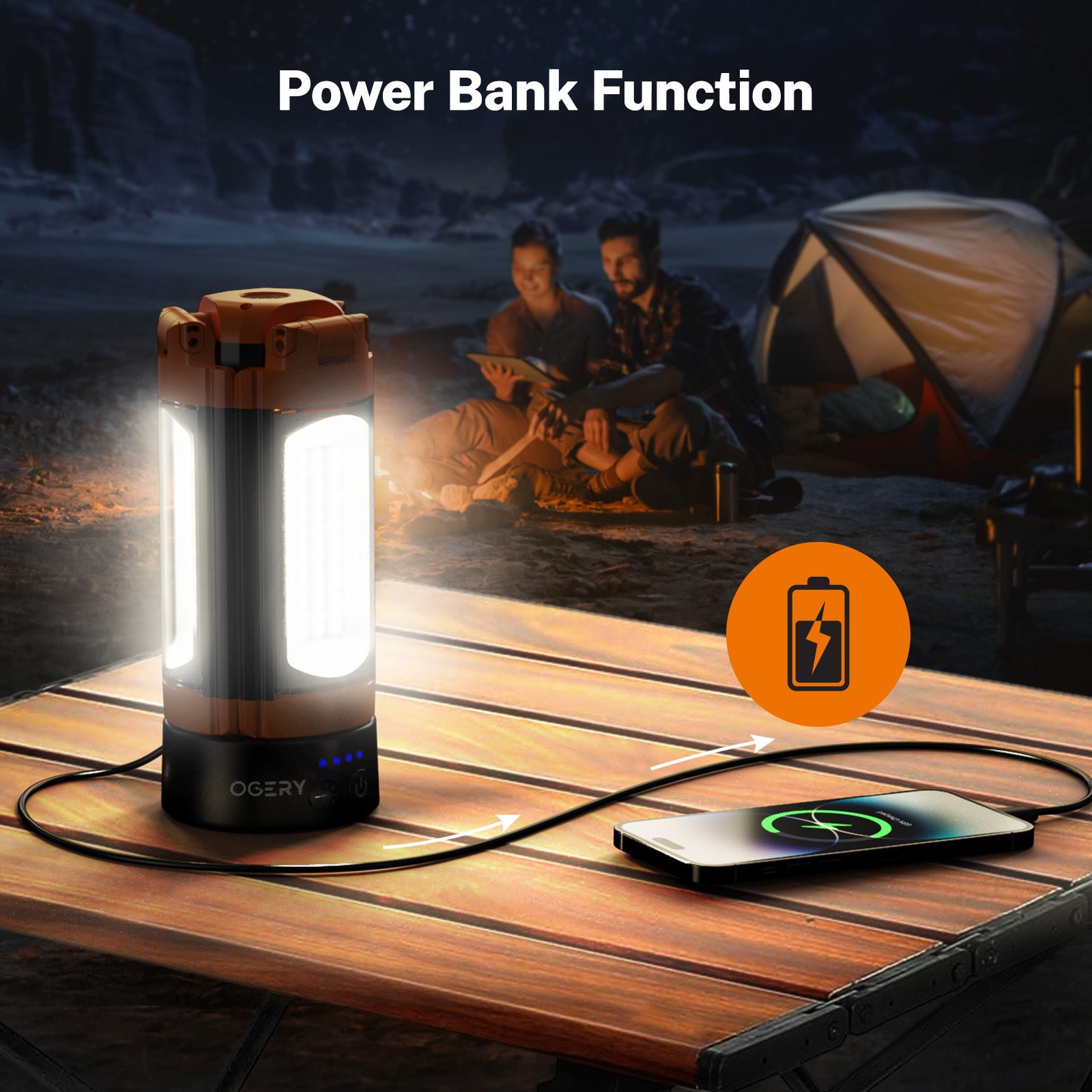 OGERY Rechargeable 10000mAh Camping Light with Stand 78" Max Height, Cordless Work Light with 3 LED Lamp Heads, 2200 Lumens Dimmable Magnetic Emergency Flashlight with Detachable Tripod, Orange