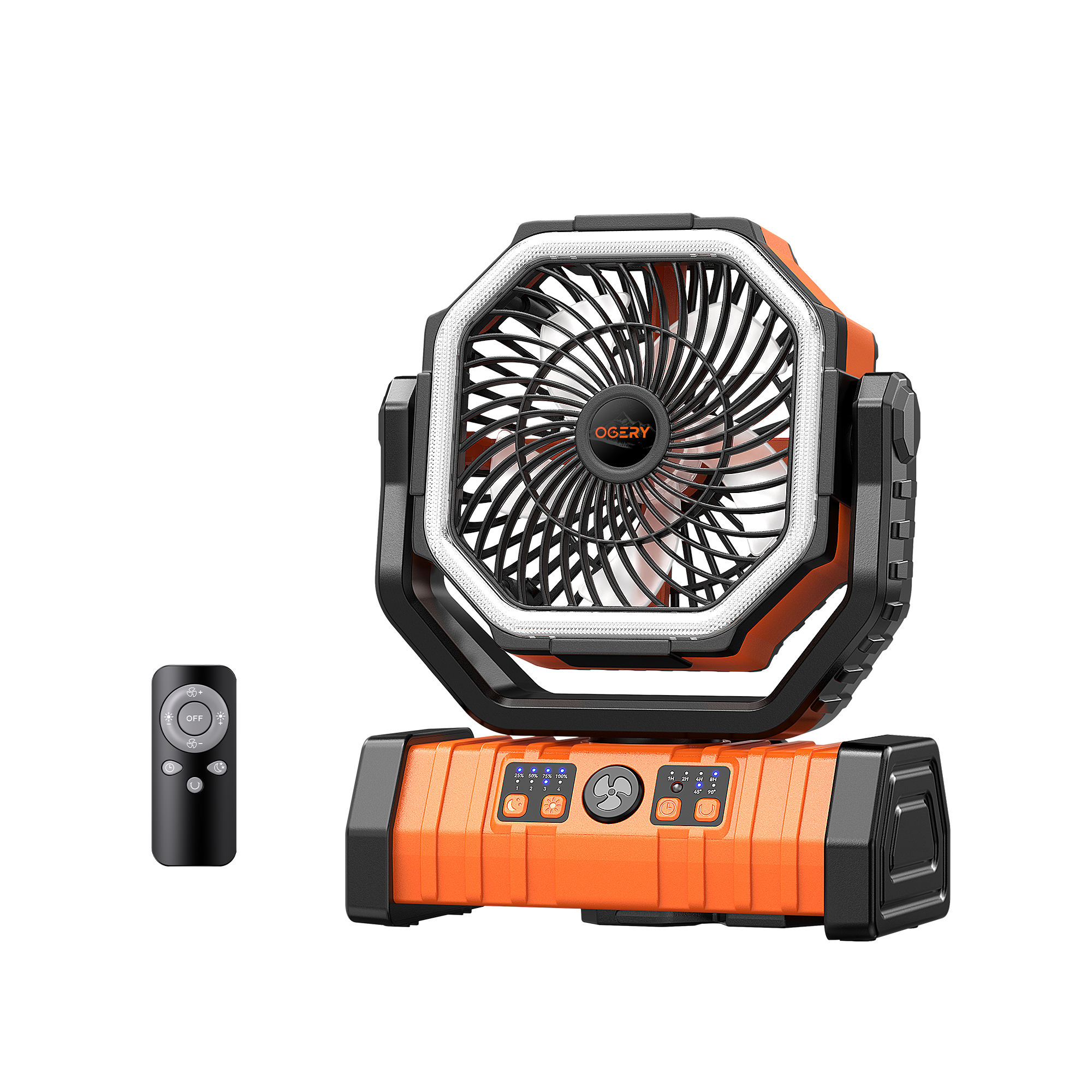 OGERY F6 Portable Tent Camping Fan with LED Light and Remote Control, Orange / 1-Pack