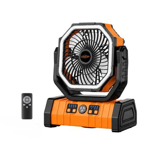 OGERY F6 Portable Tent Camping Fan with LED Light and Remote Control