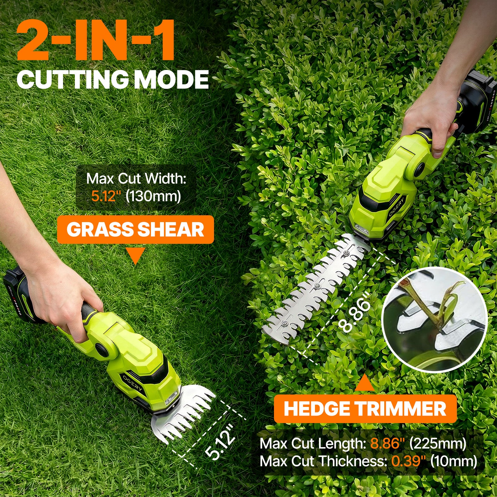 OGERY 21V Cordless Hedge Trimmer & Grass Shears