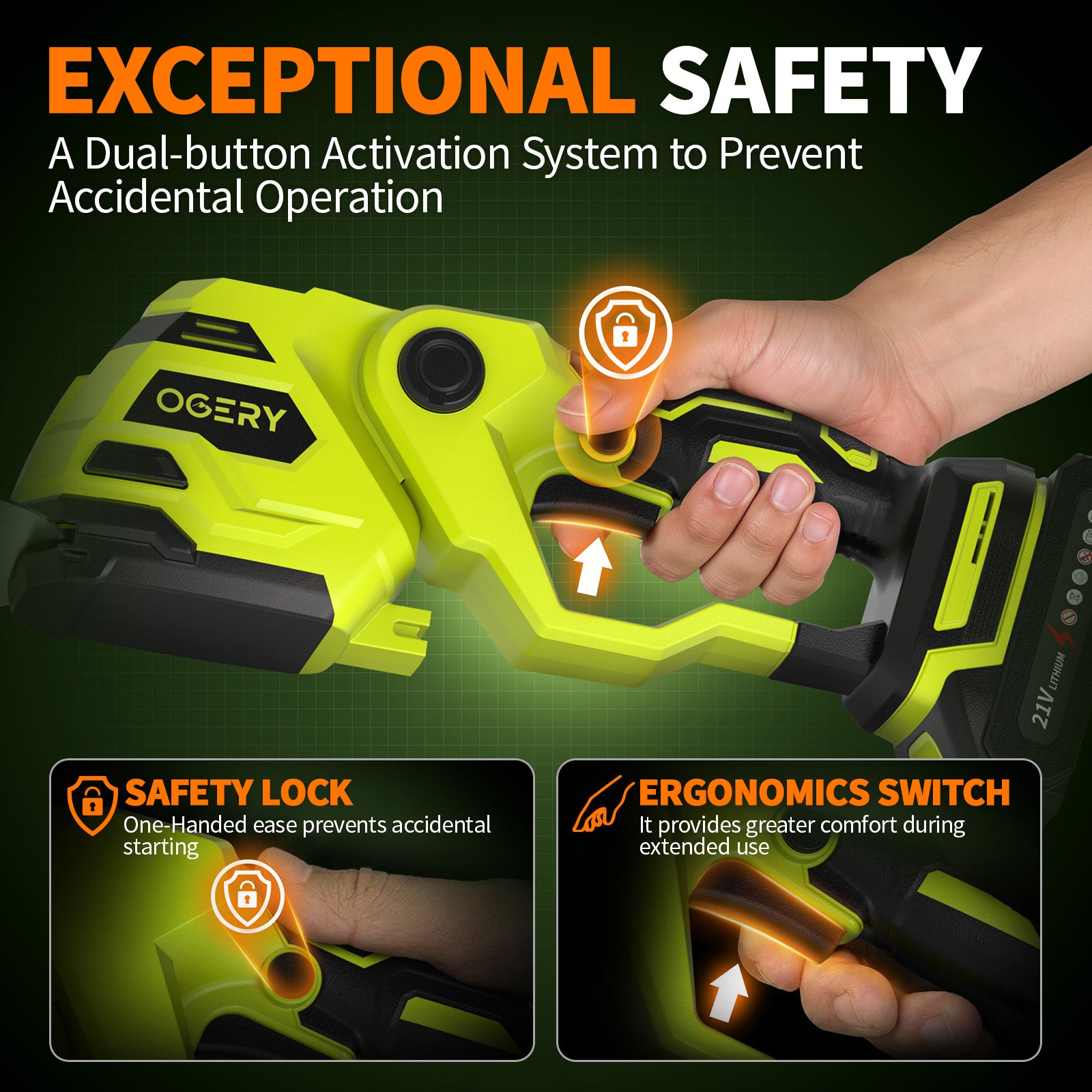 OGERY 21V Cordless Hedge Trimmer & Grass Shears