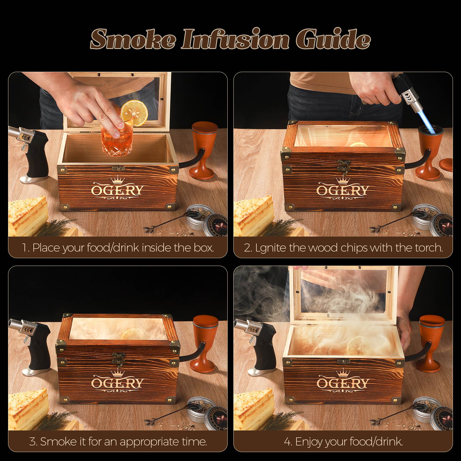 Cocktail Smoker Kit, Whiskey Smoker Kit with Smoking Gun, Old Fashioned Bourbon Smoker Box and 4 Flavors Wood Chips, Unique Anniversary Birthday Gifts for Men, Dad, Husband (No Butane)
