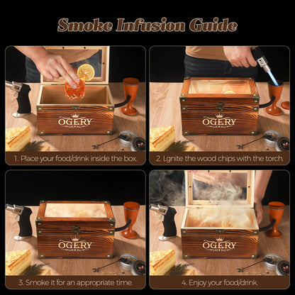 Cocktail Smoker Kit, Whiskey Smoker Kit with Smoking Gun, Old Fashioned Bourbon Smoker Box and 4 Flavors Wood Chips, Unique Anniversary Birthday Gifts for Men, Dad, Husband (No Butane)