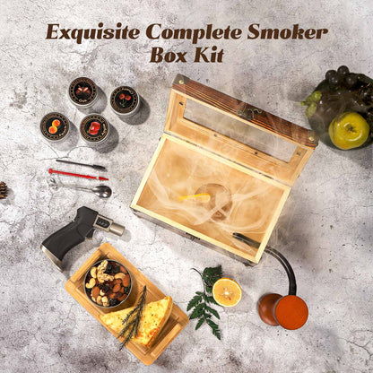 Cocktail Smoker Kit, Whiskey Smoker Kit with Smoking Gun, Old Fashioned Bourbon Smoker Box and 4 Flavors Wood Chips, Unique Anniversary Birthday Gifts for Men, Dad, Husband (No Butane)