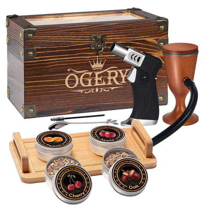 Cocktail Smoker Kit, Whiskey Smoker Kit with Smoking Gun, Old Fashioned Bourbon Smoker Box and 4 Flavors Wood Chips, Unique Anniversary Birthday Gifts for Men, Dad, Husband (No Butane)