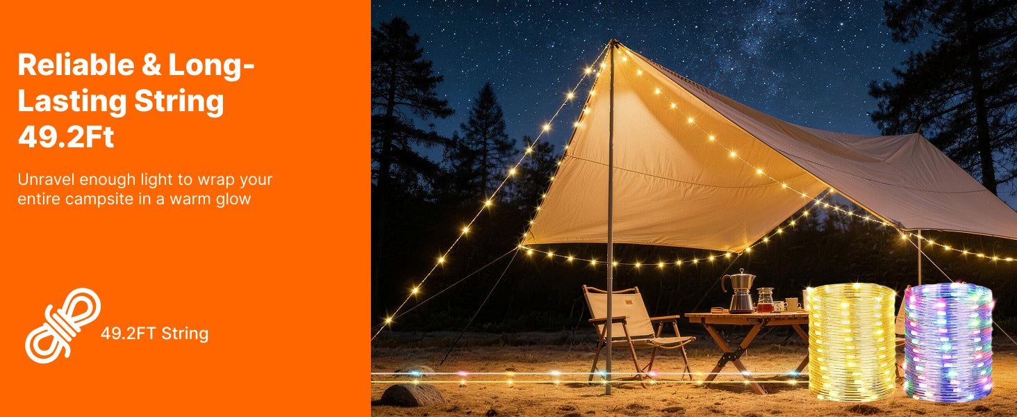 OGERY ausziehbare Solar-Camping-Lichterkette 49,2 ft mit 11 Lichtmodi